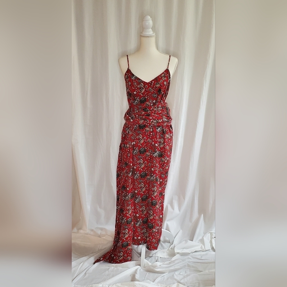 Making the Cut S3 Ep5 Red Floral Pattern Sash Wrapped Midi Dress Womens Size 2XL - Picture 2 of 12